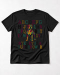 Pitbull Steady Is a Superpower Alphabet Graphic T-Shirt in Black, flat lay product photo