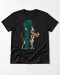 Chihuahua Small Interruption Geometric Portrait T-Shirt in Black, flat lay product photo