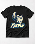 Pomeranian Keep Up High Heel Chase Graphic T-Shirt in Black, flat lay product photo