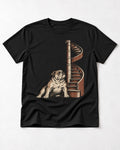 English Bulldog Spiral Staircase Graphic T-Shirt in Black, flat lay product photo
