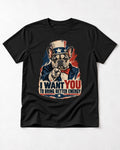 Frenchie I Want You to Bring Better Energy Recruitment Poster Graphic T-Shirt in Black, flat lay product photo