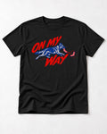 German Shepherd Dog On My Way Sock Chase Graphic T-Shirt in Black, flat lay product photo
