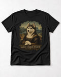 Husky Smile Under Review Renaissance Portrait Graphic T-Shirt in Black, flat lay product photo