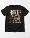 Frenchie Less People More Dogs Sunglasses Graphic T-Shirt in Black, flat lay product photo
