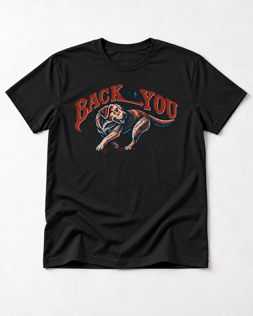 Labrador Retriever Back to You Turning Graphic T-Shirt in Black, flat lay product photo