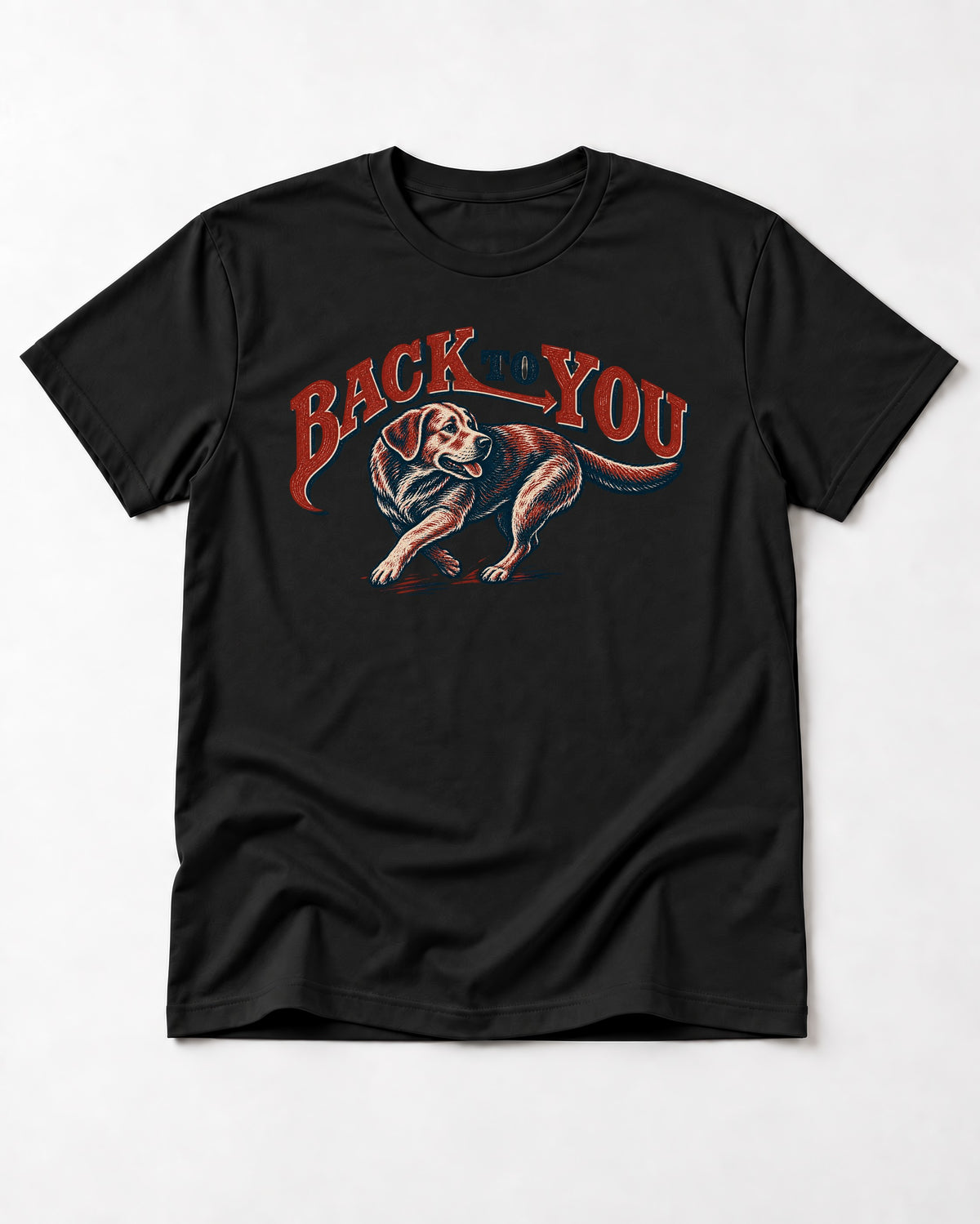 Labrador Retriever Back to You Turning Graphic T-Shirt in Black, flat lay product photo
