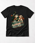 Golden Retriever Motoring Without a License to Think Driving Graphic T-Shirt in Black, flat lay product photo