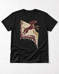 German Shorthaired Pointer Measure the Leap Torn Banner Graphic T-Shirt in Black, flat lay product photo