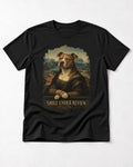 Pitbull Smile Under Review Renaissance Portrait Graphic T-Shirt in Black, flat lay product photo