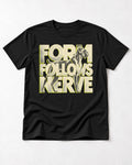 Form Follows Nerve Boxer Typography T-Shirt in Black, flat lay product photo