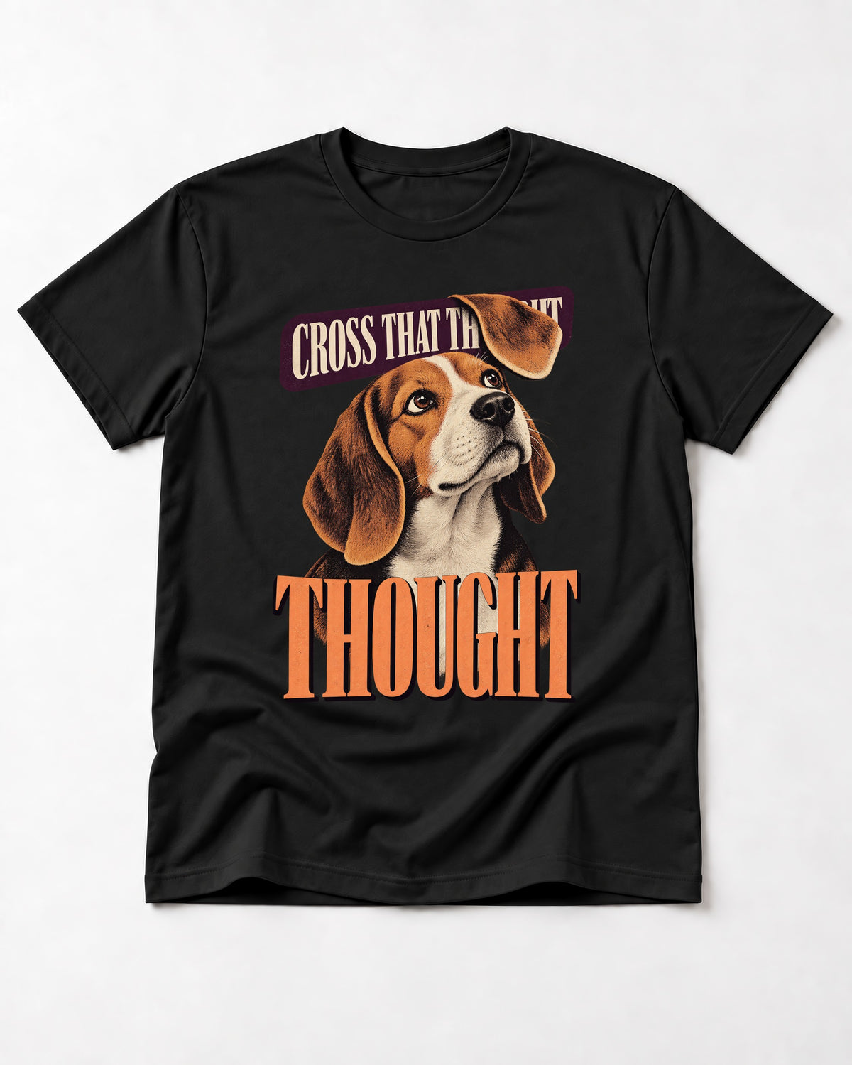 Cross That Beagle Thought T-Shirt in Black, flat lay product photo