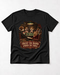 Yorkshire Terrier Trust the Hand Under the Table Poker Dogs Graphic T-Shirt in Black, flat lay product photo
