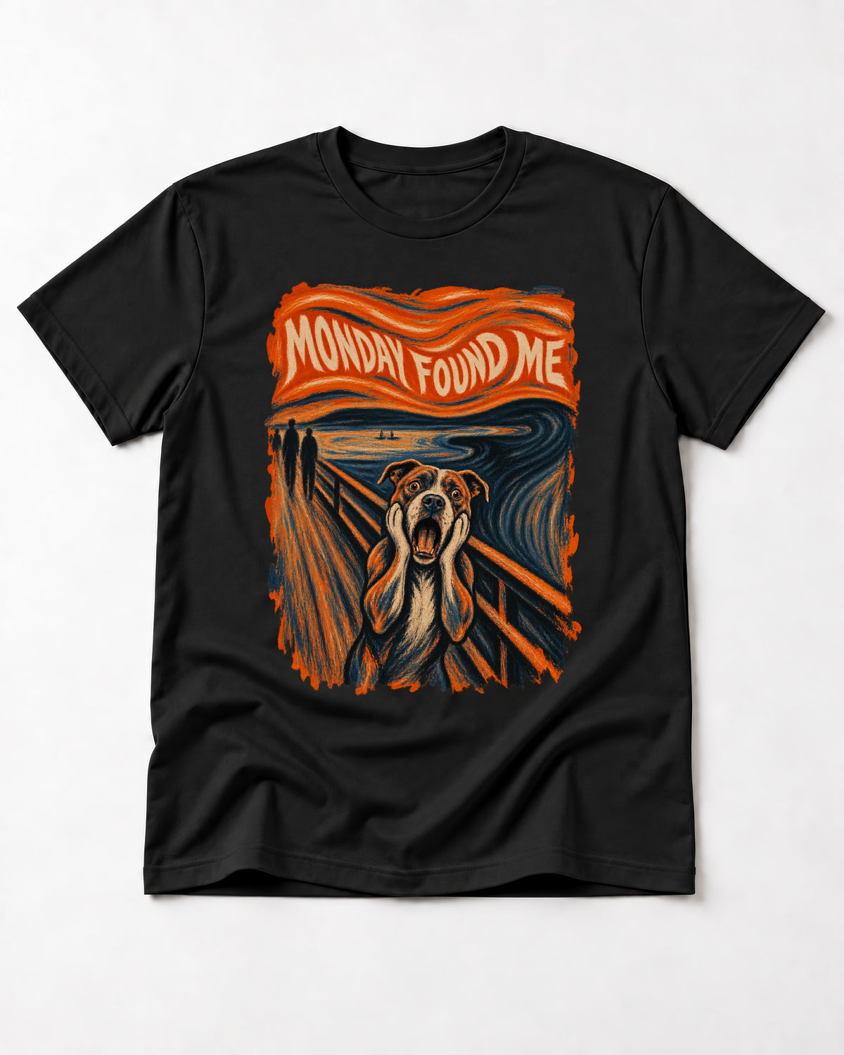 Pitbull Monday Found Me Expressionist Scream Graphic T-Shirt in Black, flat lay product photo