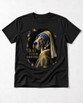Great Dane Quiet Luxury Loud Eyes Pearl Portrait Graphic T-Shirt in Black, flat lay product photo