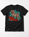 Pug Easy Does It Retro Floral Graphic T-Shirt in Black, flat lay product photo