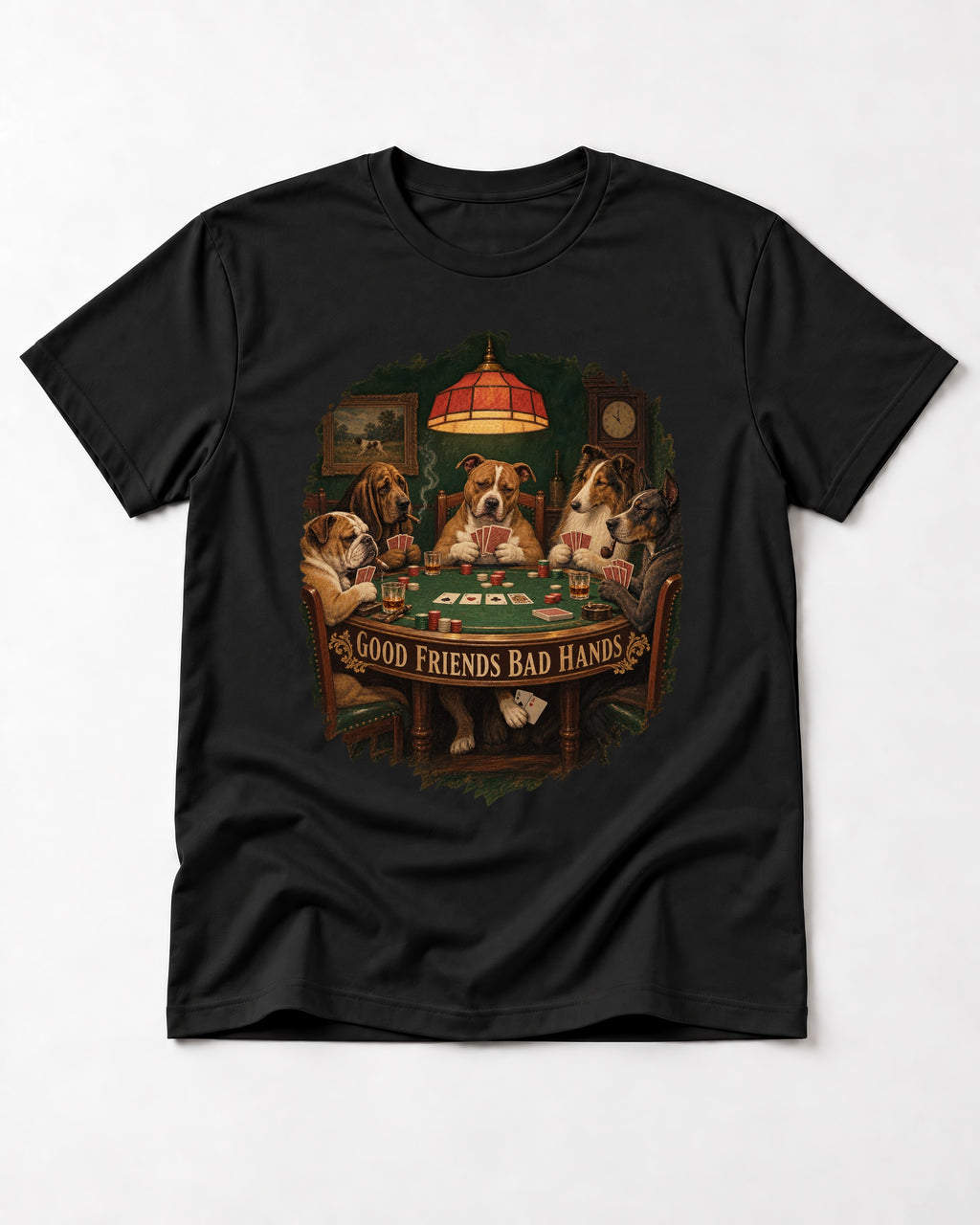 Pitbull Good Friends Bad Hands Poker Night Graphic T-Shirt in Black, flat lay product photo