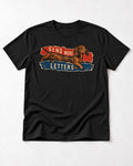 Dachshund Send More Letters Torn Paper Graphic T-Shirt in Black, flat lay product photo