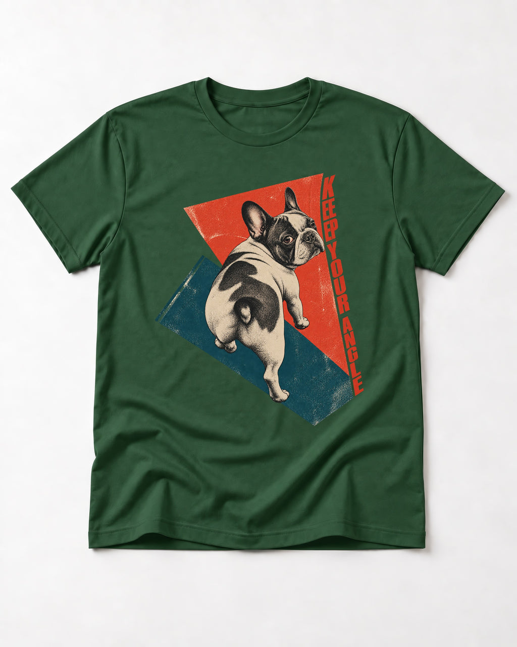 Frenchie Bigger in Person Mirror Graphic T-Shirt in Forest Green, flat lay product photo