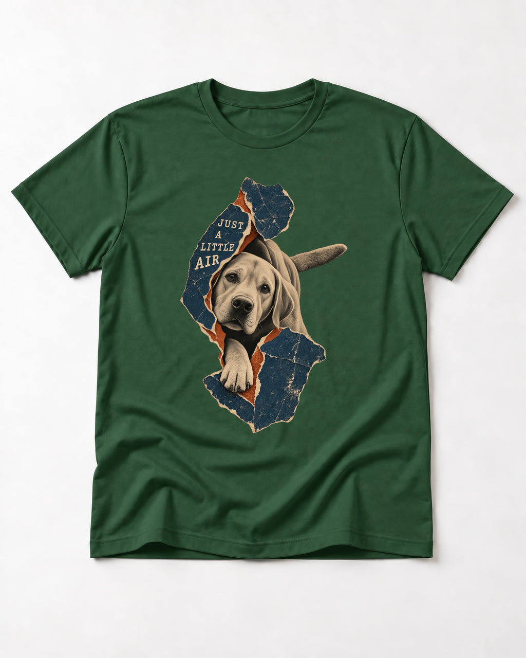 Labrador Retriever Just a Little Air Torn Paper Graphic T-Shirt in Forest Green, flat lay product photo