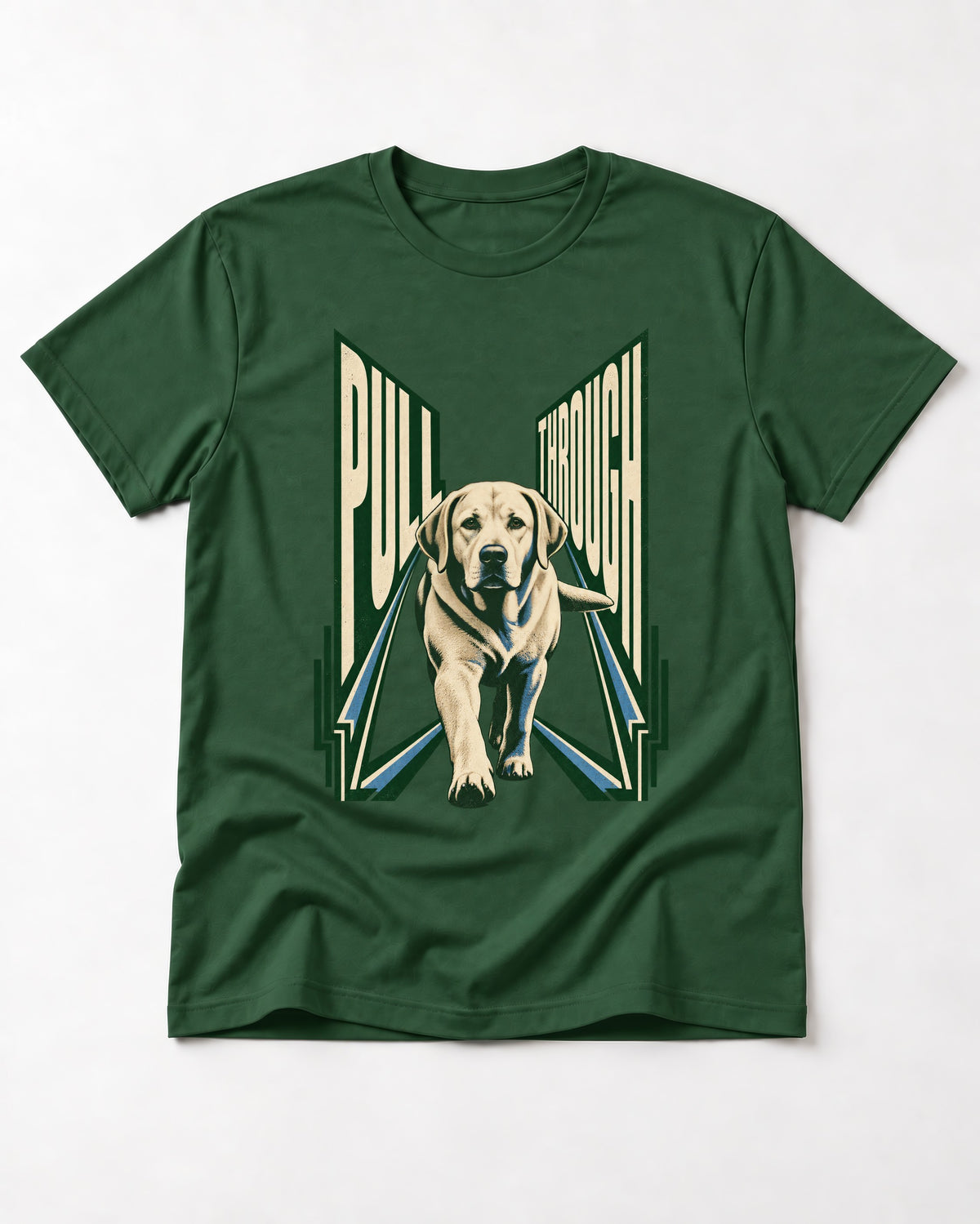 Labrador Retriever Pull Through Perspective Graphic T-Shirt in Forest Green, flat lay product photo
