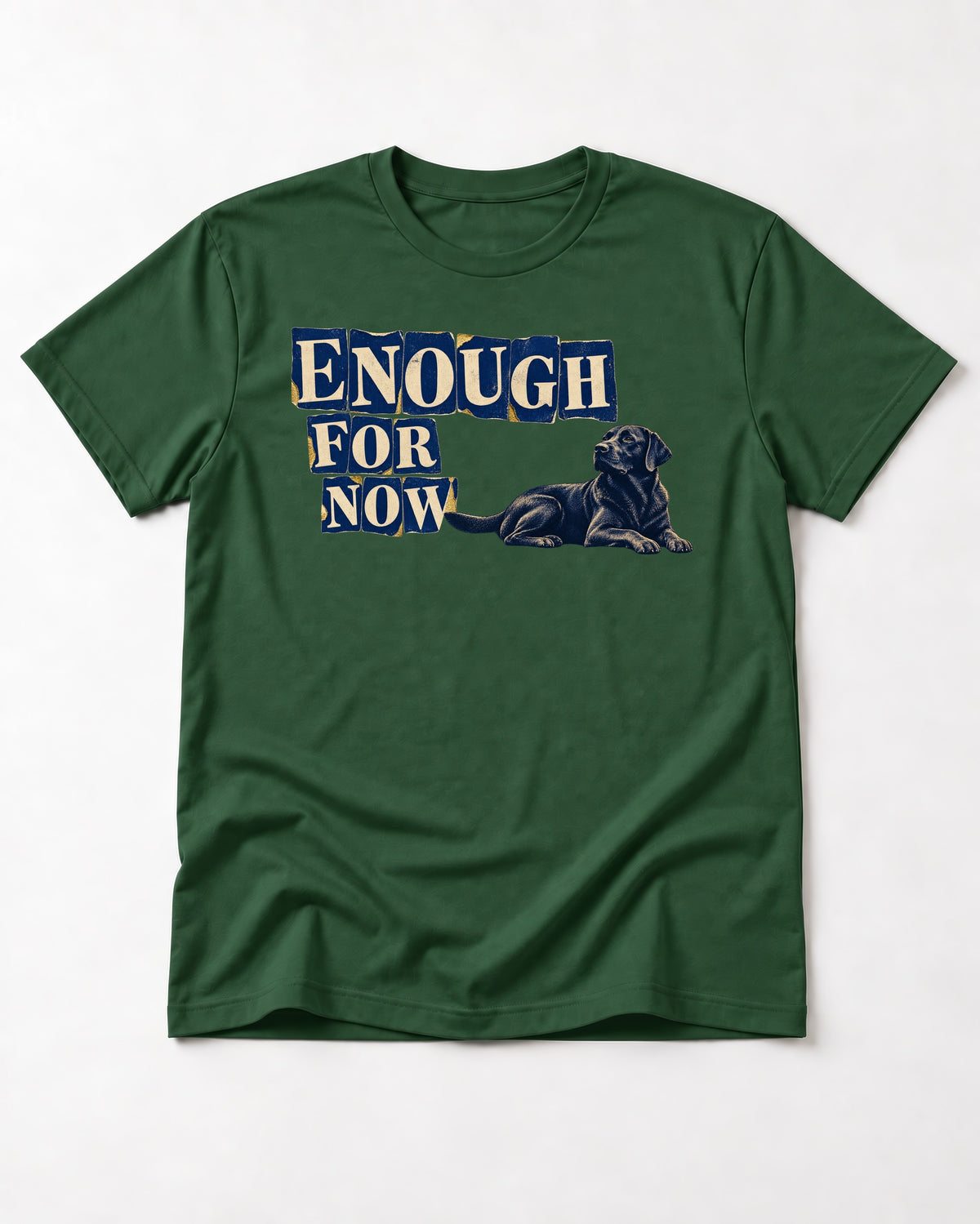 Labrador Retriever Enough for Now Reclining Graphic T-Shirt in Forest Green, flat lay product photo