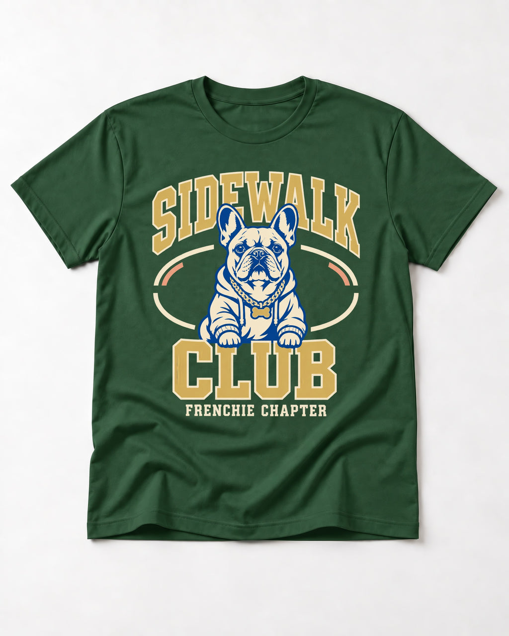 Frenchie Sidewalk Club Chapter Graphic T-Shirt in Forest Green, flat lay product photo