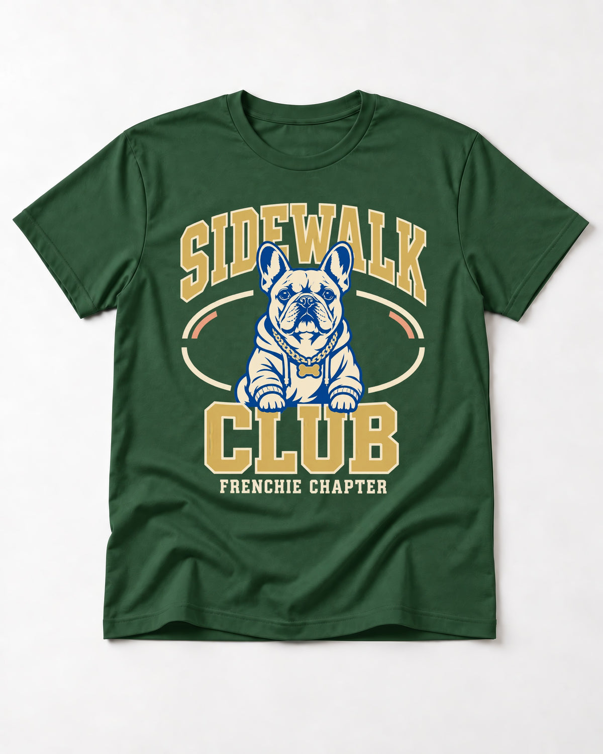 Frenchie Sidewalk Club Chapter Graphic T-Shirt in Forest Green, flat lay product photo