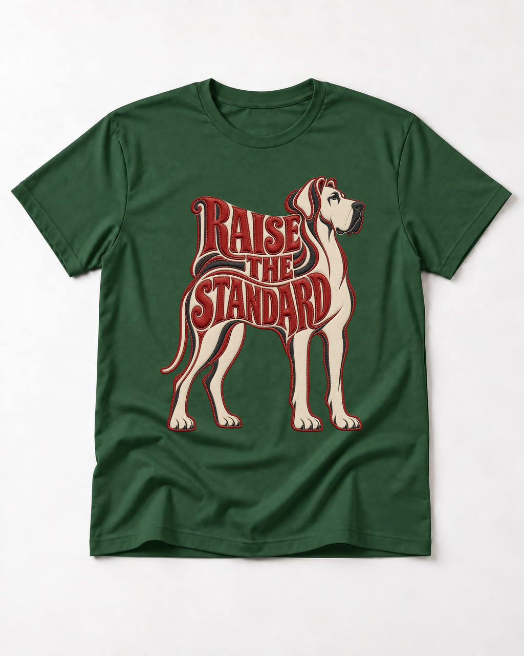 Great Dane Raise the Standard Typography Graphic T-Shirt in Forest Green, flat lay product photo