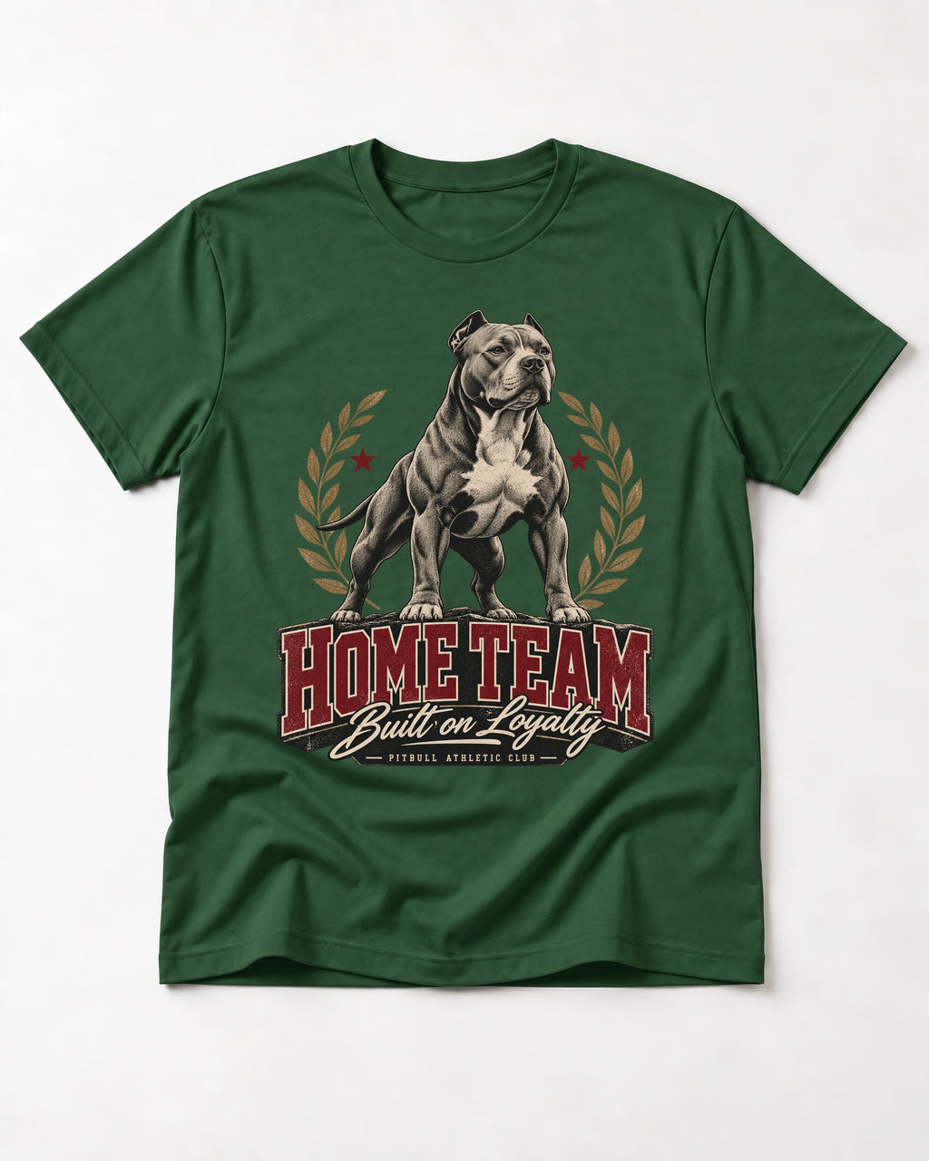 Pitbull Home Team Loyalty Crest Graphic T-Shirt in Forest Green, flat lay product photo