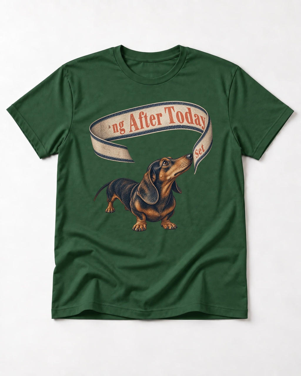 Dachshund ng After Today Set Ribbon Graphic T-Shirt in Forest Green, flat lay product photo