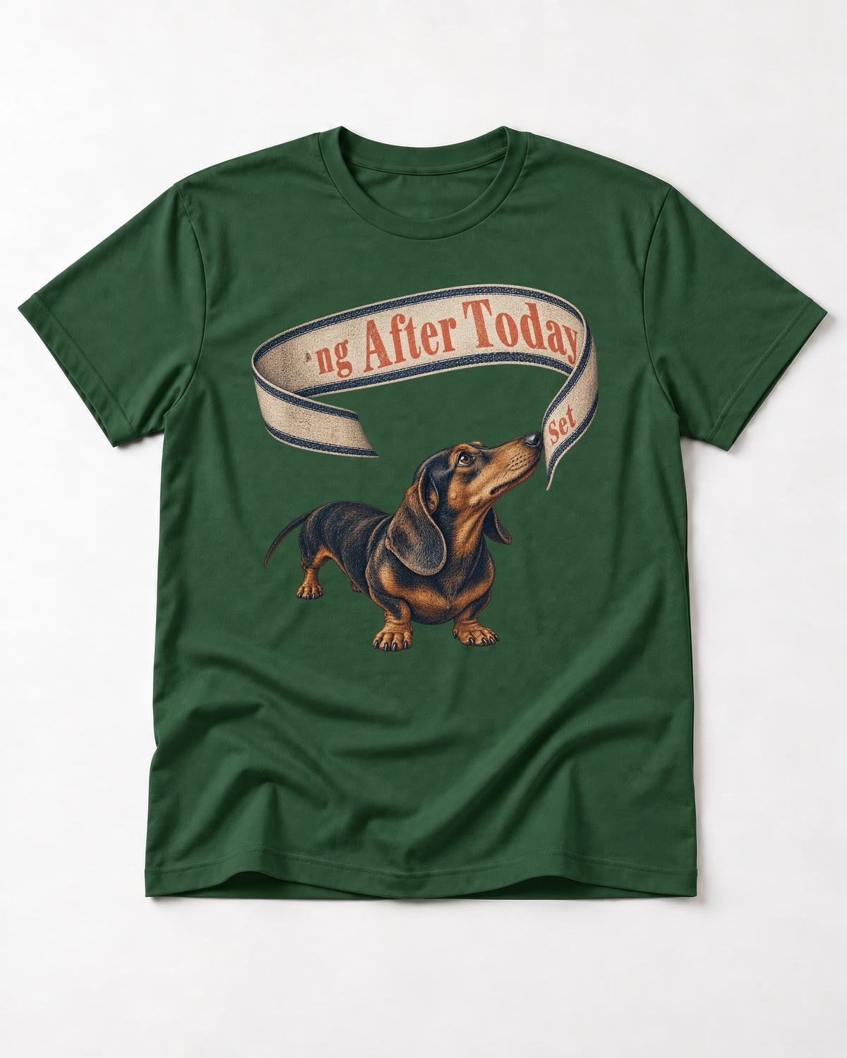 Dachshund ng After Today Set Ribbon Graphic T-Shirt in Forest Green, flat lay product photo