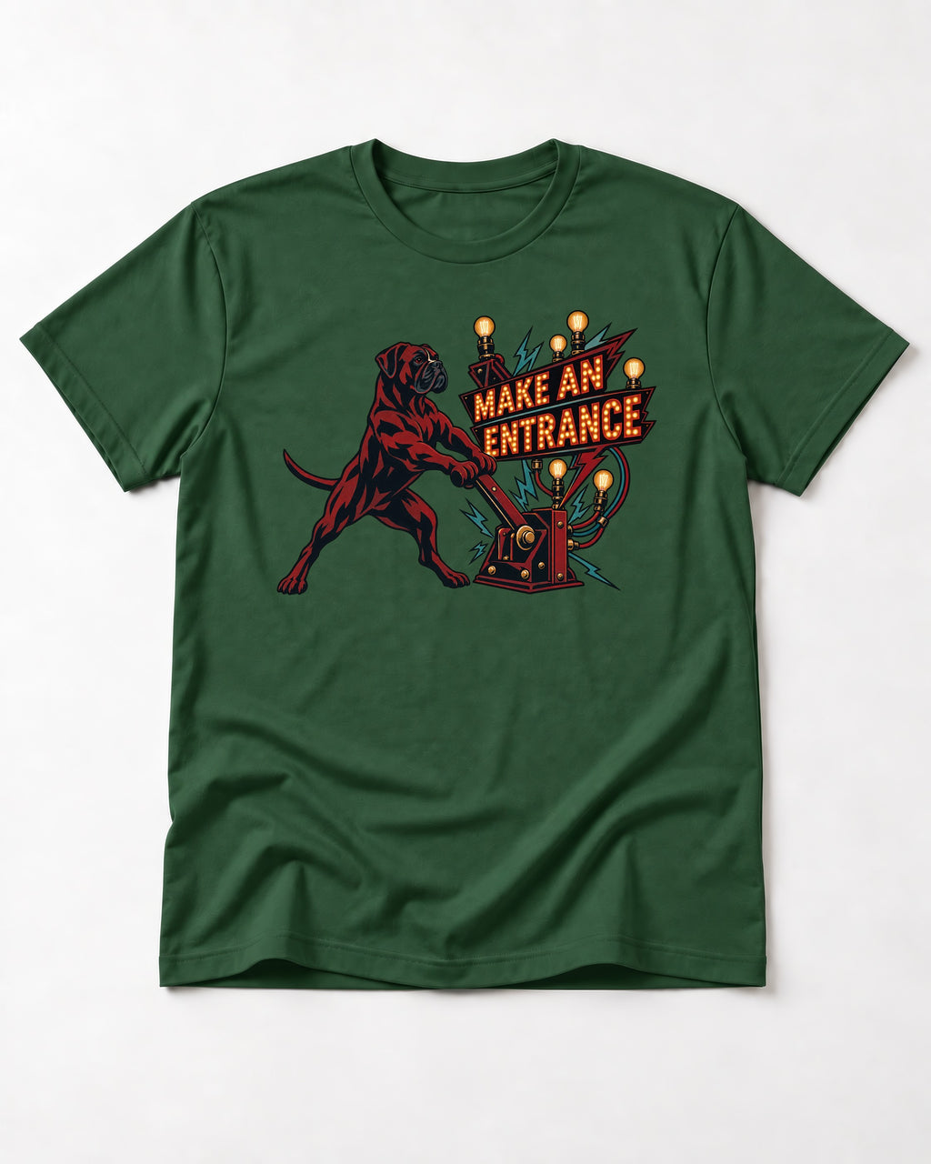 Boxer Make an Entrance T-Shirt in Forest Green, flat lay product photo