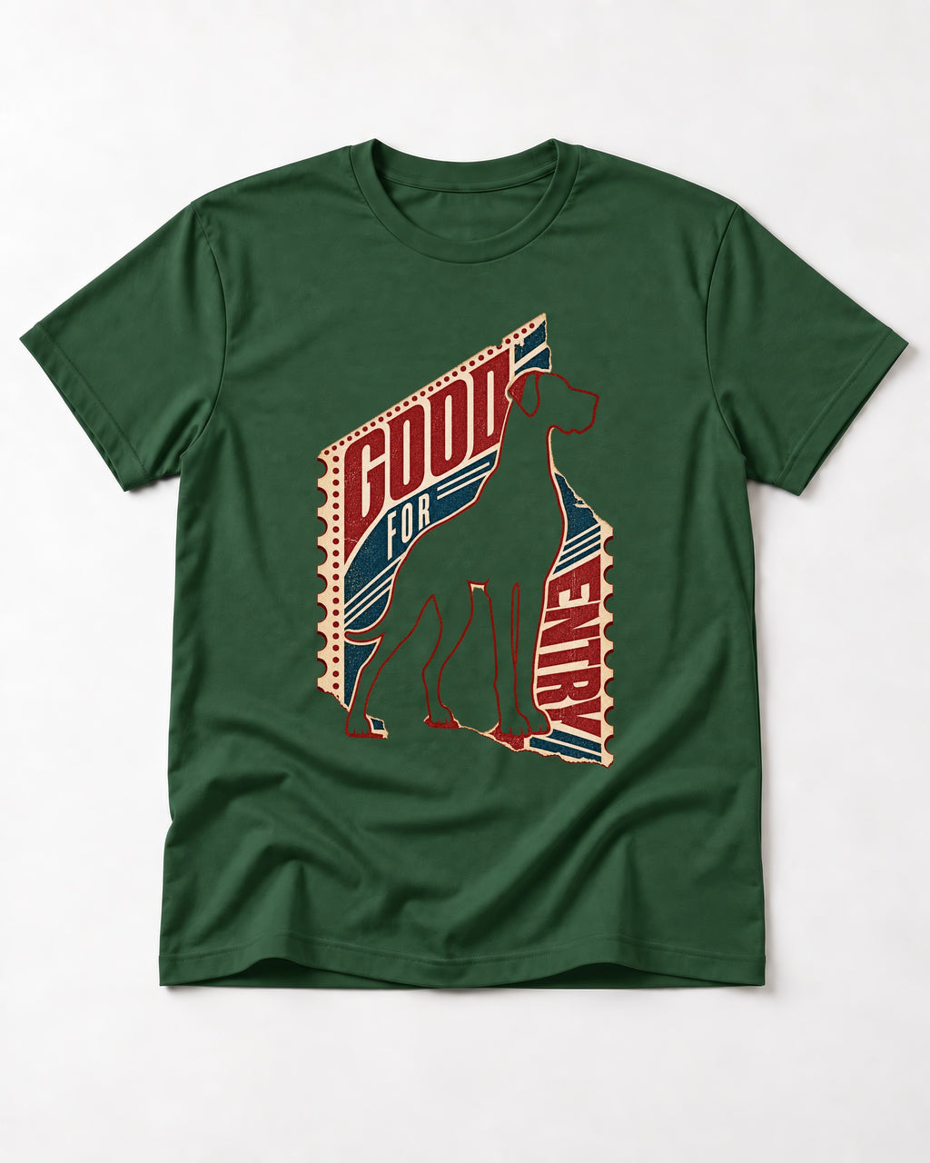 Great Dane Good for Nothing Ticket Cutout Graphic T-Shirt in Forest Green, flat lay product photo