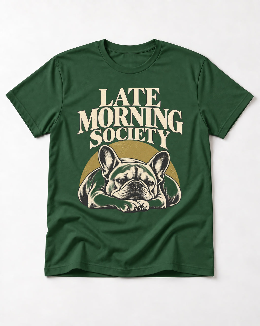 Frenchie Late Morning Society Graphic T-Shirt in Forest Green, flat lay product photo