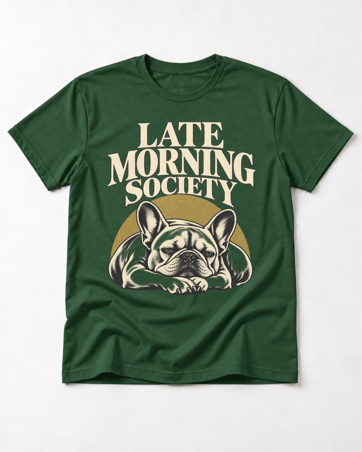 Frenchie Late Morning Society Graphic T-Shirt in Forest Green, flat lay product photo