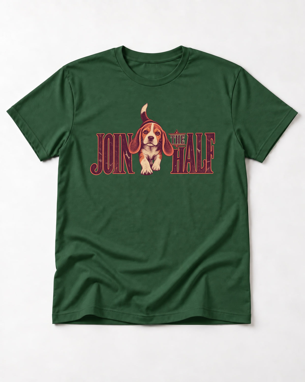 Beagle Join The Half T-Shirt in Forest Green, flat lay product photo