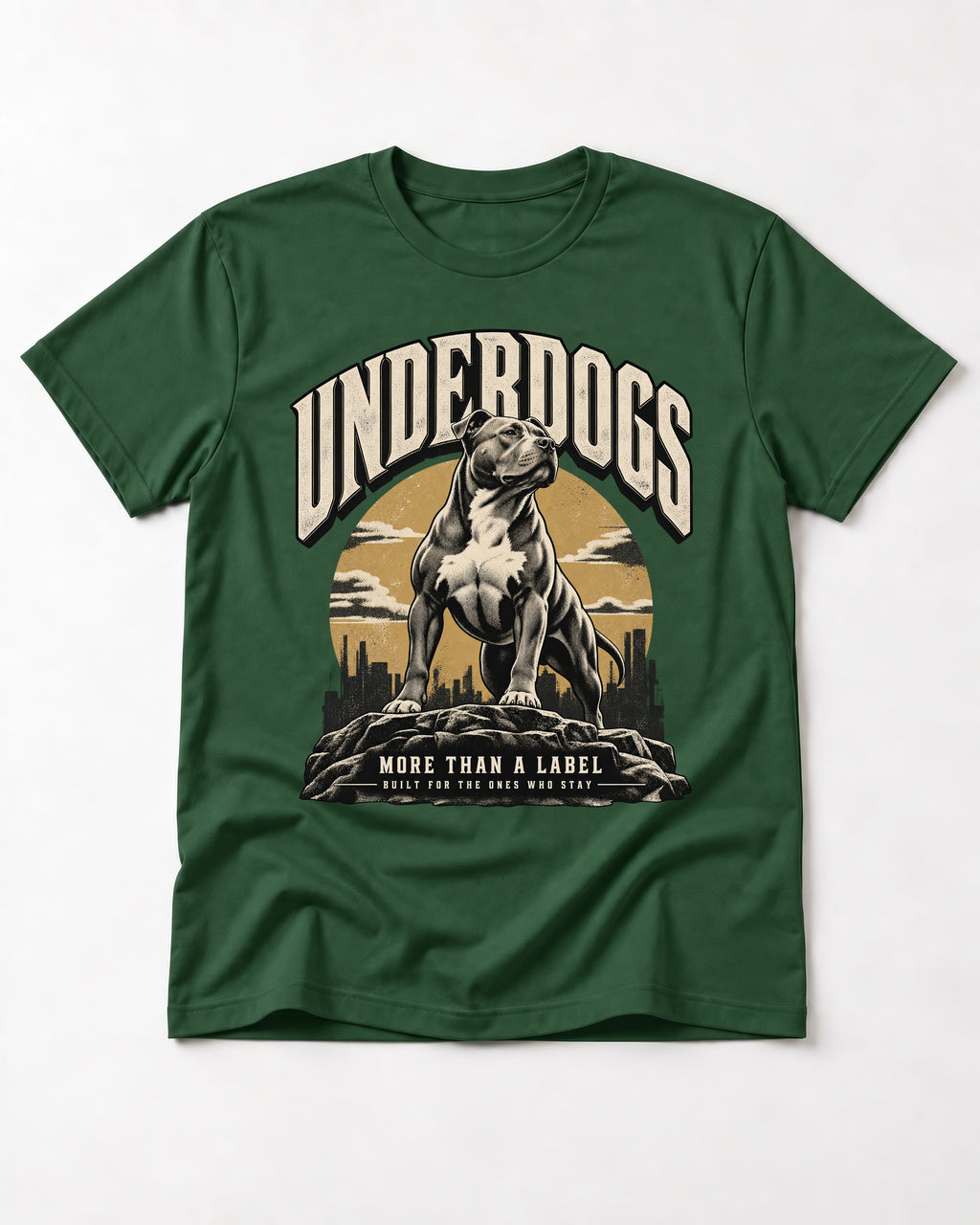 Pitbull Underdogs City Monument Graphic T-Shirt in Forest Green, flat lay product photo