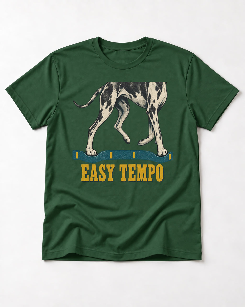 Great Dane Easy Tempo Elastic Band Legs Graphic T-Shirt in Forest Green, flat lay product photo
