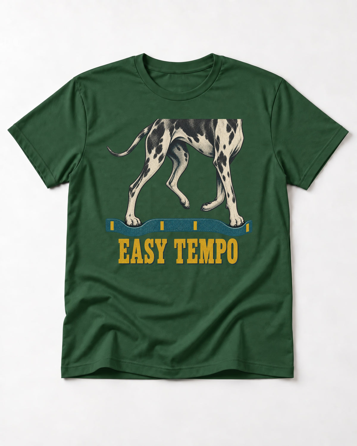 Great Dane Easy Tempo Elastic Band Legs Graphic T-Shirt in Forest Green, flat lay product photo