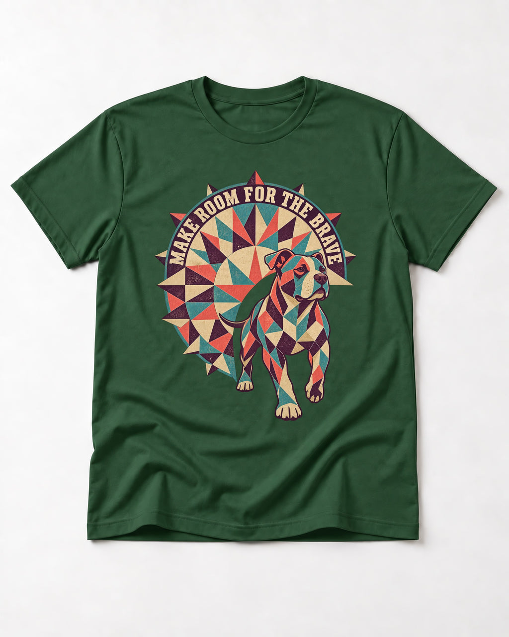 Pitbull Make Room for the Brave Mosaic Graphic T-Shirt in Forest Green, flat lay product photo