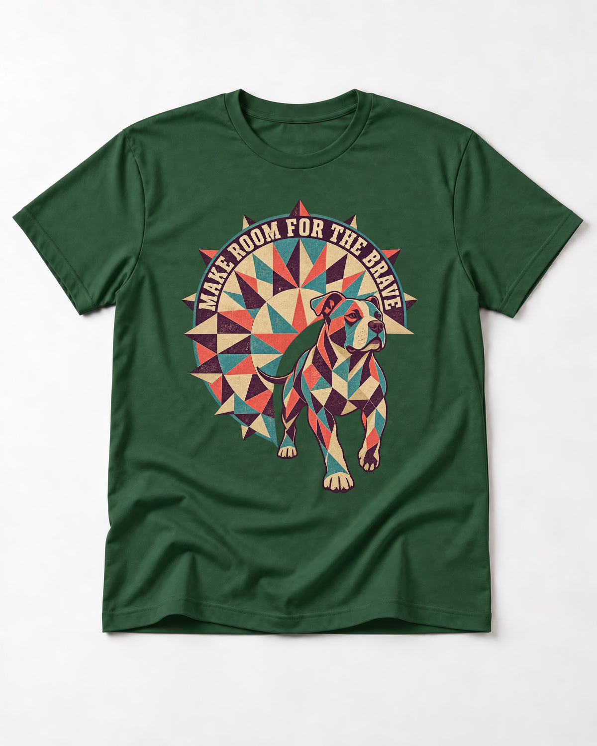 Pitbull Make Room for the Brave Mosaic Graphic T-Shirt in Forest Green, flat lay product photo