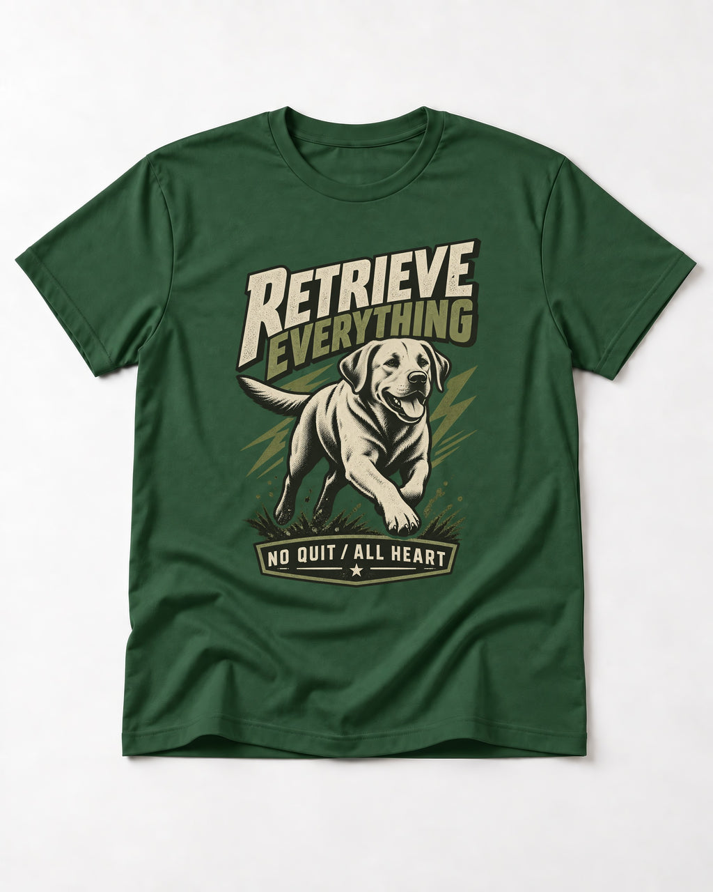 Labrador Retriever Retrieve Everything No Quit All Heart Running Graphic T-Shirt in Forest Green, flat lay product photo
