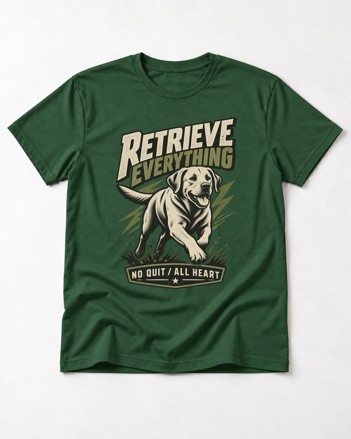 Labrador Retriever Retrieve Everything No Quit All Heart Running Graphic T-Shirt in Forest Green, flat lay product photo