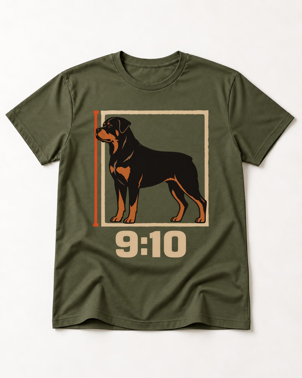 Nine Ten Rottweiler Proportion Frame Graphic T-Shirt in Heather Military Green, flat lay product photo