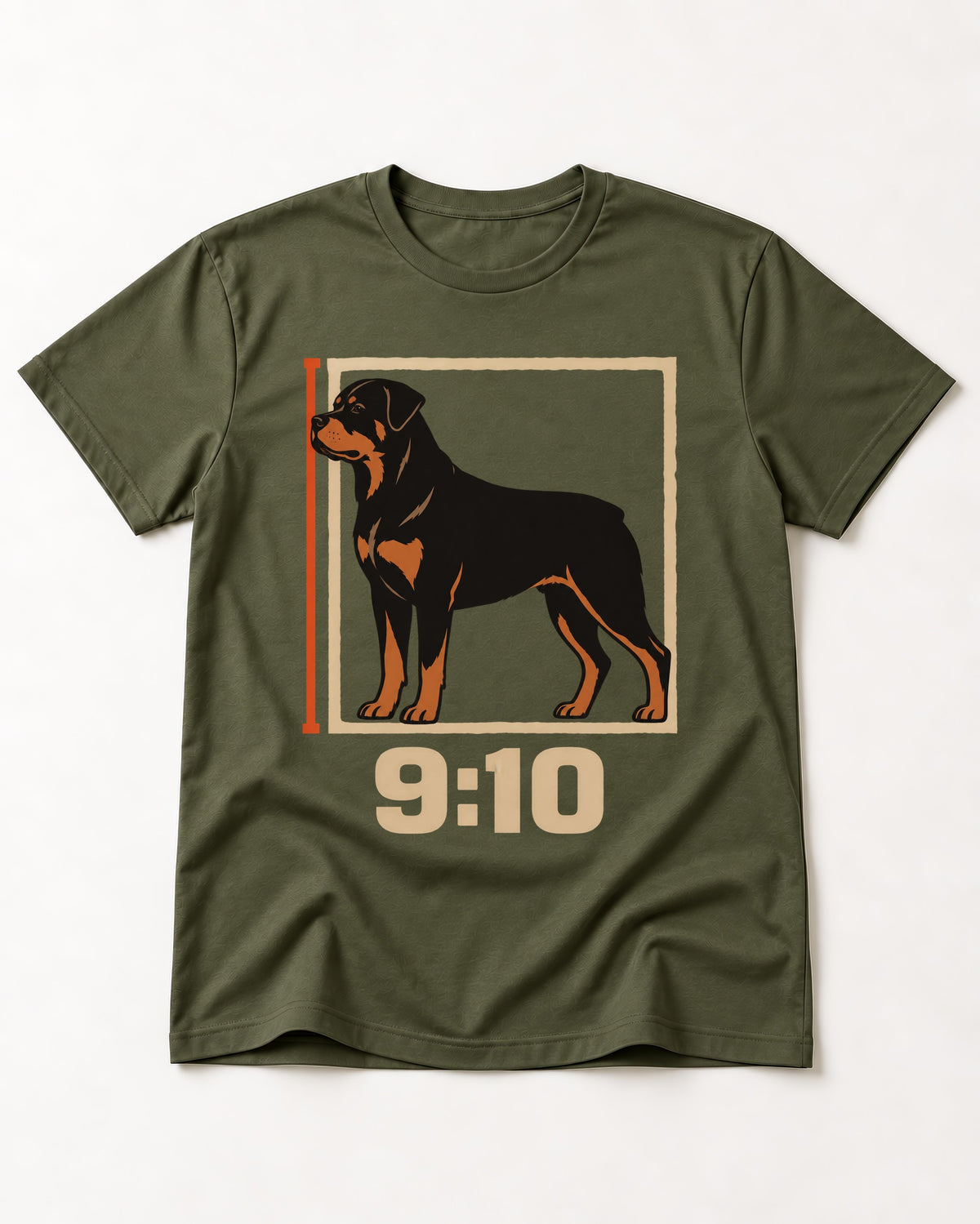 Nine Ten Rottweiler Proportion Frame Graphic T-Shirt in Heather Military Green, flat lay product photo