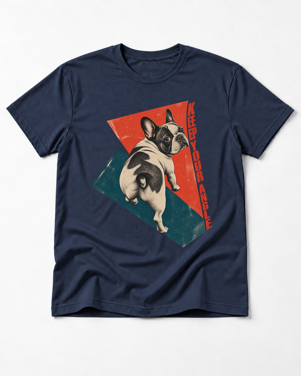Frenchie Bigger in Person Mirror Graphic T-Shirt in Navy, flat lay product photo