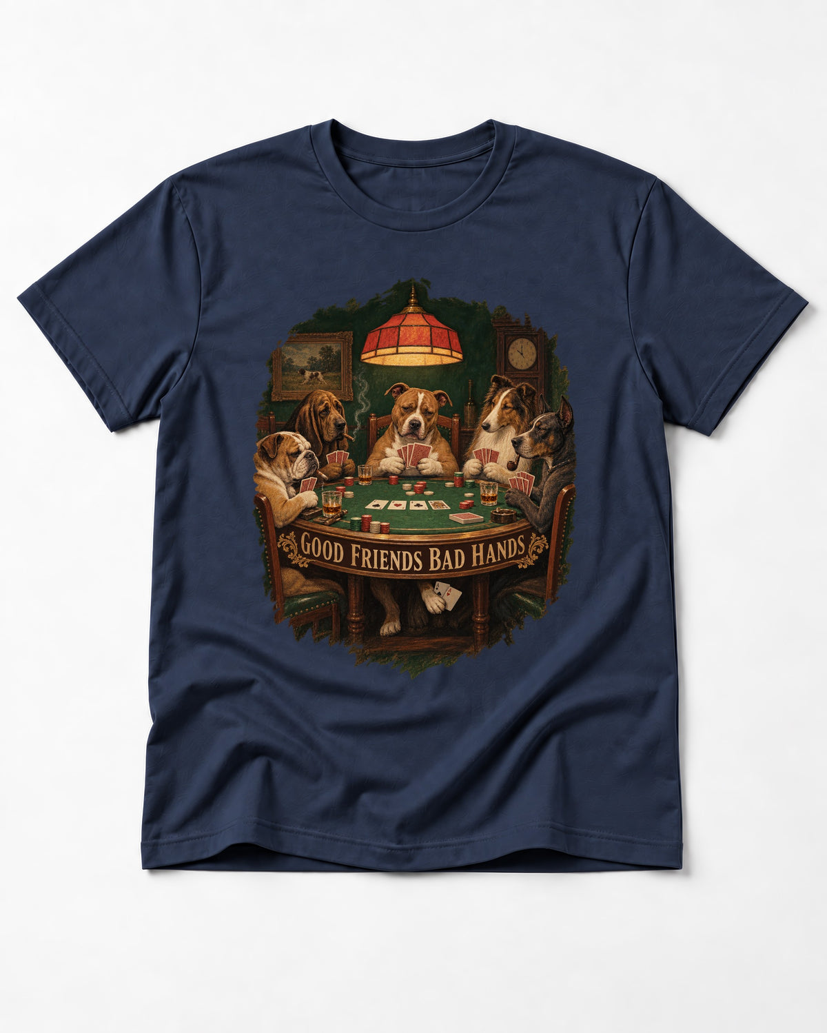 Pitbull Good Friends Bad Hands Poker Night Graphic T-Shirt in Navy, flat lay product photo