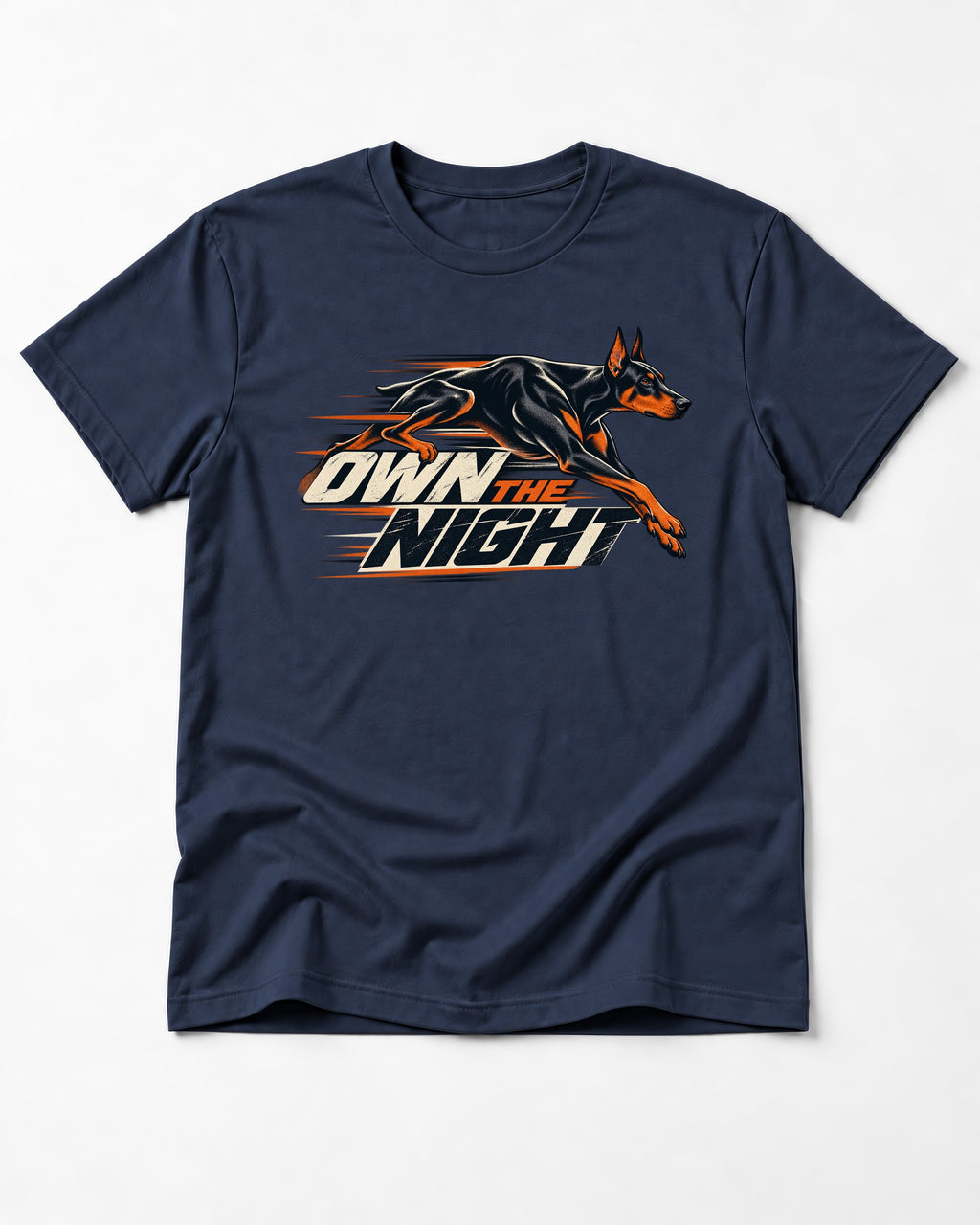 Doberman Own the Night Speed Graphic T-Shirt in Navy, flat lay product photo