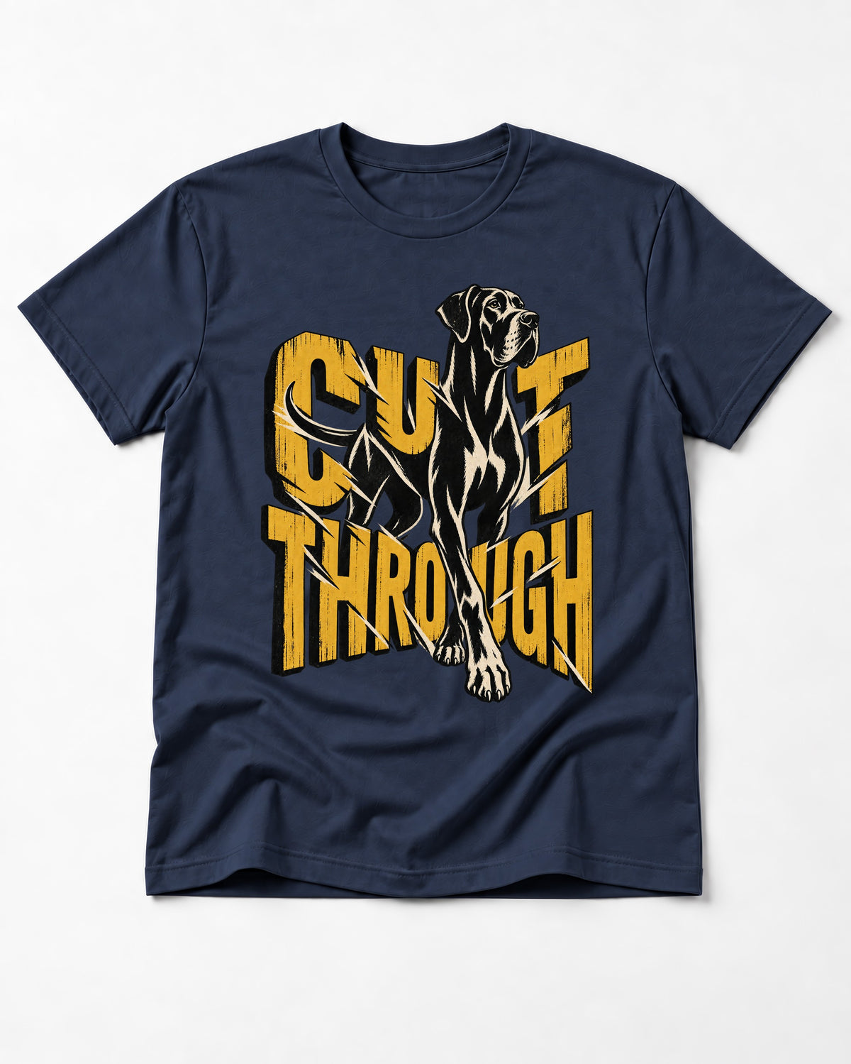 Great Dane Cut Through Breaking Type Graphic T-Shirt in Navy, flat lay product photo