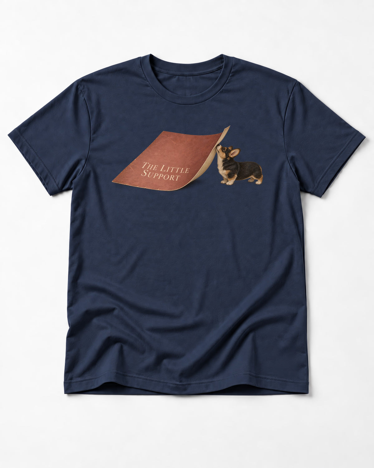 Corgi The Little Support Paper Graphic T-Shirt in Navy, flat lay product photo